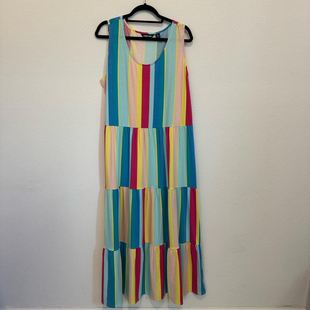 Lands End Striped Multicolor Tiered Sleeveless Maxi Dress Size 1X 16w-18w EUC - Picture 2 of 6